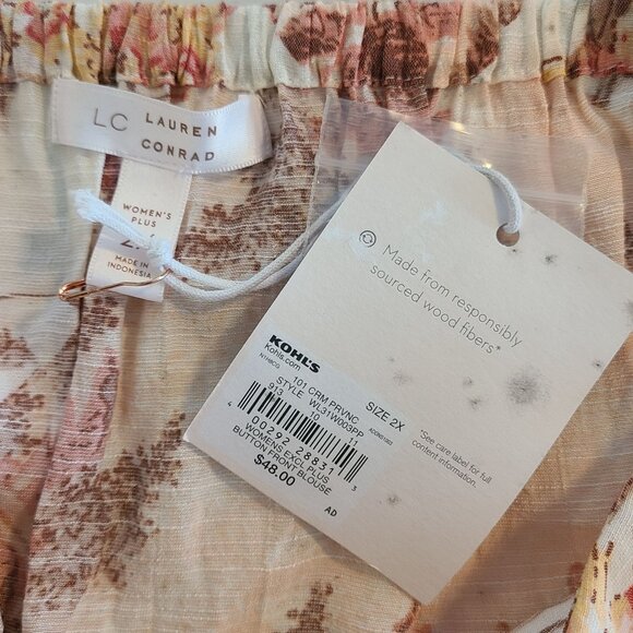 Lauren Conrad Floral 3/4 Sleeve Tunic Top Plus Size 2X Cottage Fall NEW - Picture 4 of 8